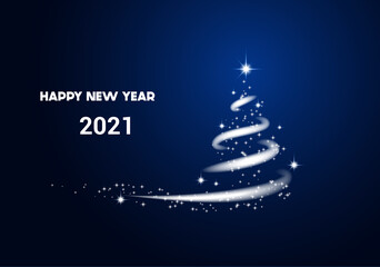 Happy New Year 2021 Blue Christmas background, blizzard with stars