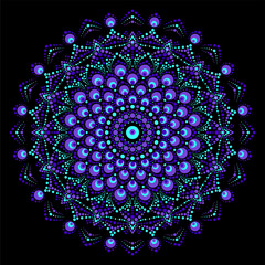 Dot mandala for acrylic painting. Spot painting point to point. Abstract design of mandala in dot paint style. ethnic round ornament.Hand drawn background. Islam, Arabic, Indian