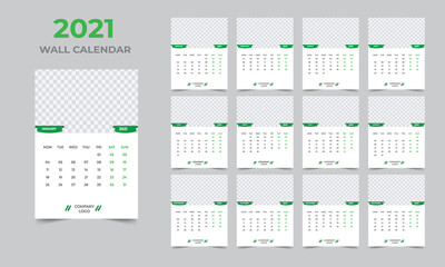 Wall calendar design 2021 template Set of 12 Months, Week starts Monday, Stationery design, calendar planner
