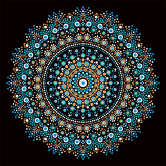 Dot mandala for acrylic painting. Spot painting point to point. Abstract design of mandala in dot paint style. ethnic round ornament.Hand drawn background. Islam, Arabic, Indian