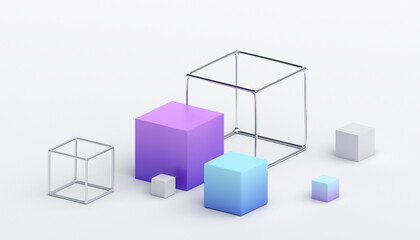 Abstract 3d render, geometric composition with cubes, background design