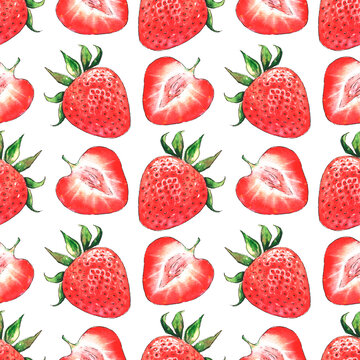 Seamless watercolor pattern with strawberries