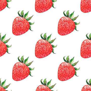 Seamless watercolor pattern with strawberries