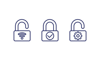 smart door lock line icons
