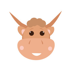 cute bull isolated on a white background in a vector flat style. icon, card, poster, animal