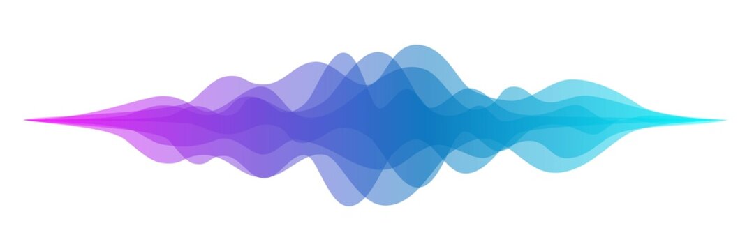 Abstract audio sound wave background. Blue and purple voice or music signal waveform vector illustration. Digital beats of volume color soundwave. Graphic electronic curve shape