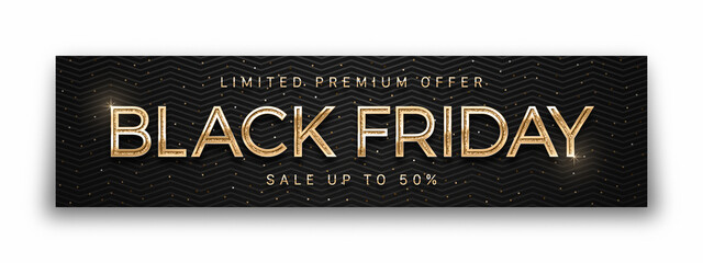 Black Friday Sale Elegant Luxury 3D Vector Banner Modern Golden Typographic Design Template Isolated On White Background