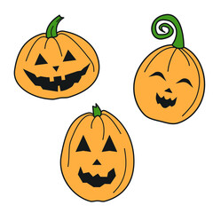 Halloween pumpkins cartoon icons collection