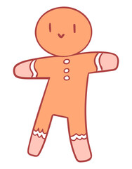 Ginger man cartoon character vector. Christmas cookie symbol on a white background. New Year's  biscuit element  for print, paper, decoration.