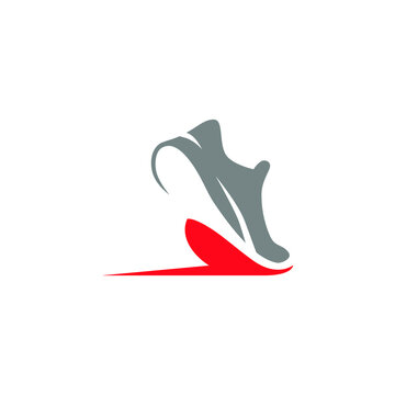 Abstract running shoe symbol on white backdrop. Design element