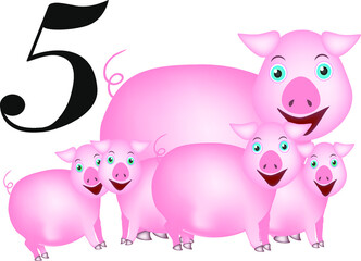 Collection number for kids- animals farm - number five, pigs.