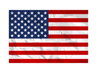 USA flag painted on crumpled paper. American flag on grunge wrincled texture. Vector design element.