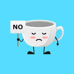 vector illustration of Cute Coffee Cup mascot or character holding sign says no. Cute Coffee Cup Concept White Isolated. Flat Cartoon Style Suitable for Landing Page, Banner, Flyer, Sticker.