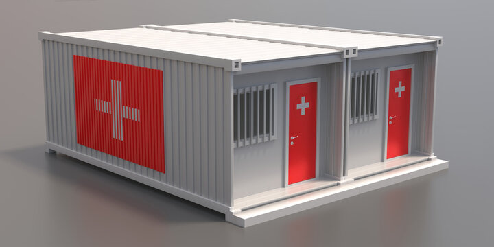 Clinic, first aid container box isolated on grey background. 3d illustration