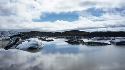 Lake with floating icebers in Iceland