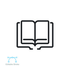 Open book line icon. Read magazine, booklet, encyclopedia. Documents reader logo for web and mobile app. Library or book store. Editable stroke Vector illustration. design on white background. EPS 10