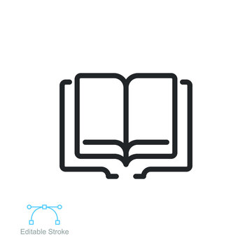 Open book line icon. Read magazine, booklet, encyclopedia. Documents reader logo for web and mobile app. Library or book store. Editable stroke Vector illustration. design on white background. EPS 10