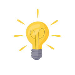 The light bulb is on. Vector illustration of incandescent lamp. The concept of creative and unique new idea, innovation. 