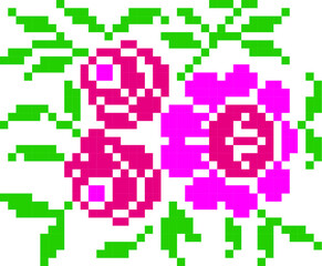 Vector image of roses in the style of pixel art.