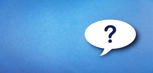question mark on blue background with speech bubble, quiz question mark concept
