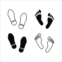 Collection of human footprints icon vector illustration. color editable