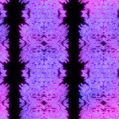 Neon light on black damask seamless repeat pattern. High quality illustration. Funky nightlife retro revival design. Futuristic dramatic glow lighting. 