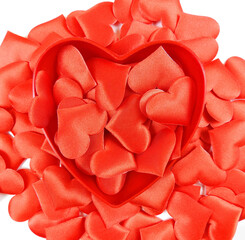 Obraz premium red heart is made of hearts and in the center is a heart filled with hearts, isolated on white background
