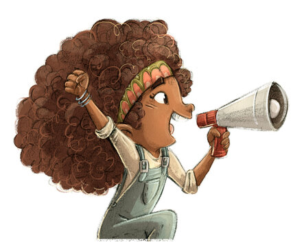 African American Girl Yelling With Megaphone