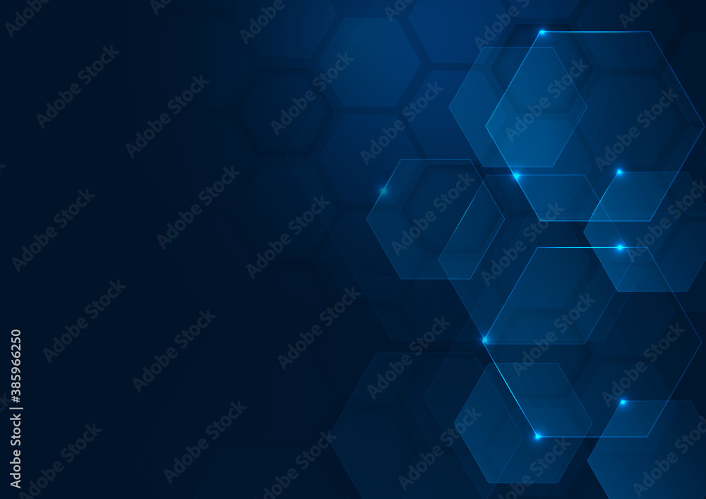 Aufkleber abstract technology futuristic hexagon overlapping pattern with blue light effect on dark blue backg
