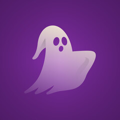 Halloween Transparent White Scary Ghost Flying With Purple Background Illustration