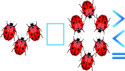 Comparison of the number of ladybirds, educational game for children.