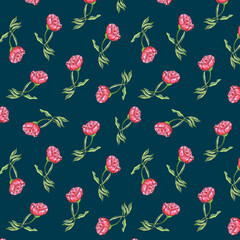 Fototapeta na wymiar Seamless watercolor pattern with red flowers of peonies.Hand drawing on a navy blue background. Branch of peonies Fabric design