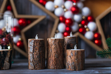 christmas decoration with christmas balls and candlelight