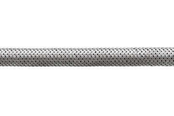 reinforced braided steel hose close-up, plumbing flexible hose binding pattern texture isolated on...