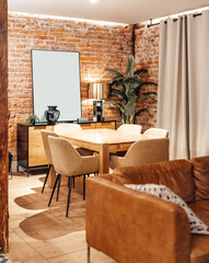 Mockup of a living room with an empty frame