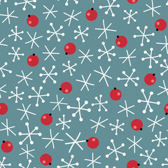 Cute Snowflake and Christmas Berry Seamless Pattern