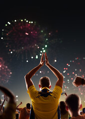Fans celebrate in Stadium Arena night fireworks