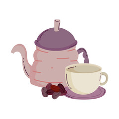 coffee brewing methods, kettle cup on saucer and seeds