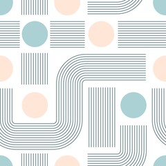 Vector Abstract Circles, Lines, Curves. Geometrical Design, line art. Minimalistic boho elegant concept. Square Seamless Pattern. Background, Wallpaper. Poster, wrapping paper, textile print template