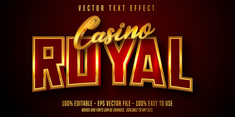 Casino royal text, golden color jackpot prize style editable text effect