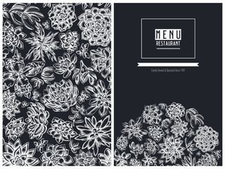 Menu cover floral design with chalk succulent echeveria, succulent echeveria, succulent