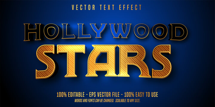Hollywood stars text, golden style editable text effect