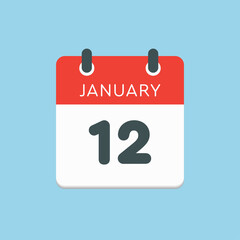 Icon day date 12 January, template calendar page