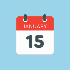 Icon day date 15 January, template calendar page
