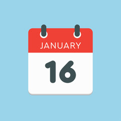 Icon day date 16 January, template calendar page
