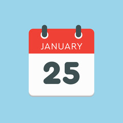 Icon day date 25 January, template calendar page