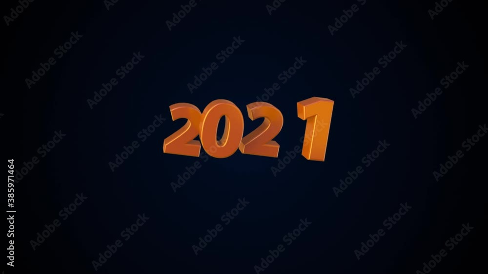 Poster computer generated new year inscription 2021 on dark backdrop. 3d rendering of jumping numbers in th