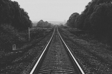 Obraz premium Straight railway. Sleepers. Artistic noise and grain finishing