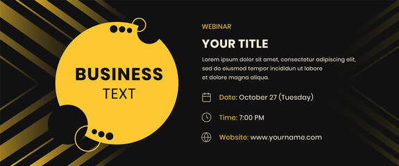 Abstract yellow webinar with contact data on a dark background. Vector template banner for the conference, flyer, meetup, party, event, web-header