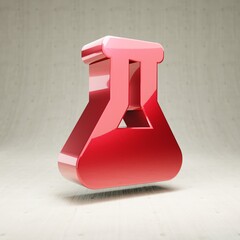 Flask icon. Red glossy metallic Flask symbol isolated on white concrete background.